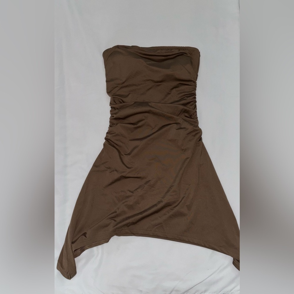 Chocolate Brown Tube Dress | Scrunched Fit Mini Dress
